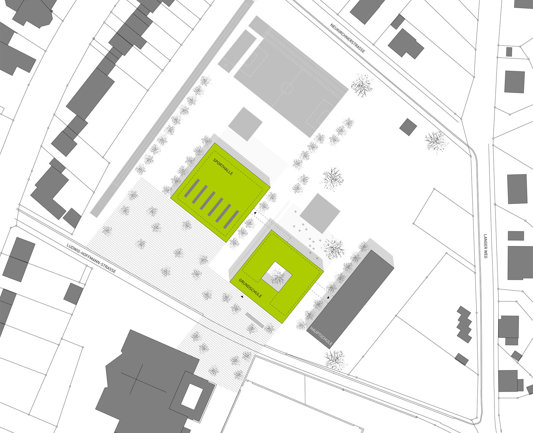 Schule mit Sporthalle Waldershof Zeichnung Lageplan