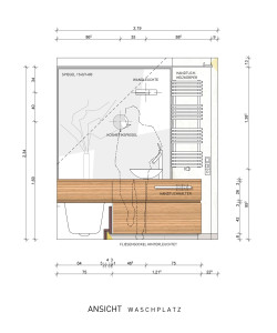 Badumbau Zeichnung Ansicht Waschplatz