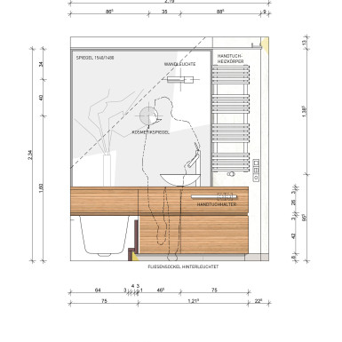 Badumbau Zeichnung Ansicht Waschplatz